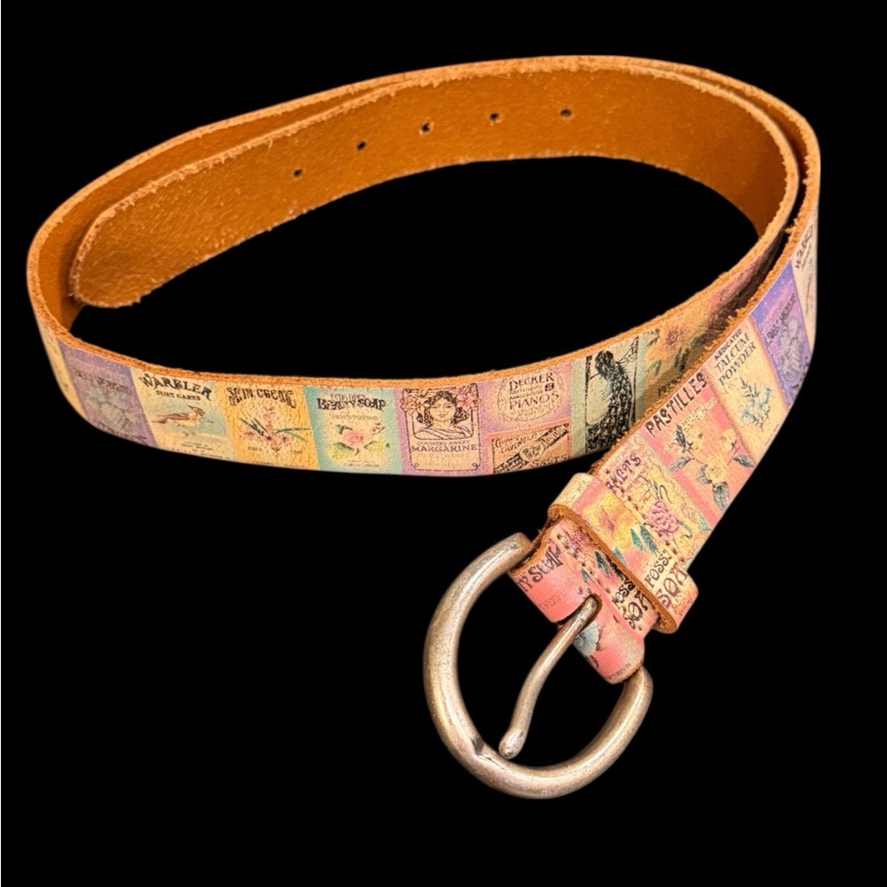 Fossil Multicolor Graphic Patchwork Leather Belt … - image 1